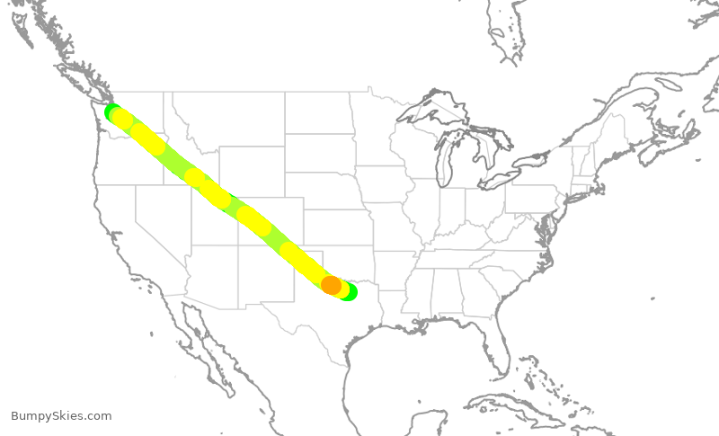 Turbulence forecast map for AAL1487, DFW to SEA