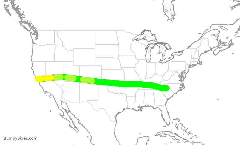 Turbulence forecast map for AAL1489, CLT to SFO