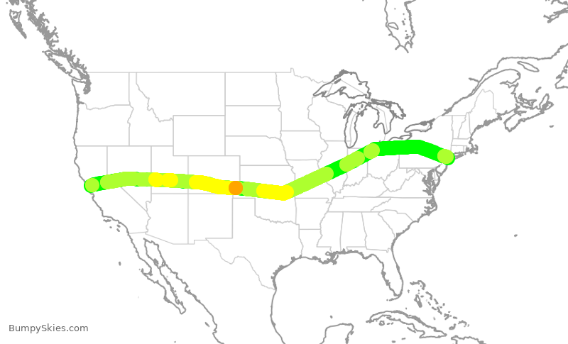 Turbulence forecast map for AAL148, SFO to JFK