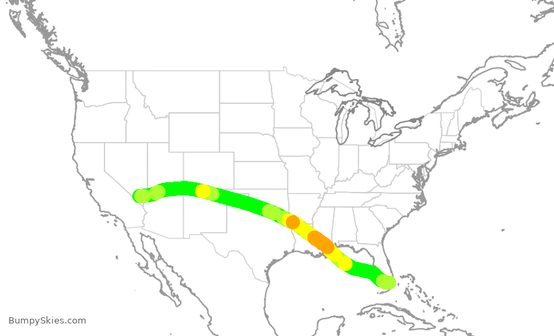Turbulence forecast map for AAL1490, LAS to MIA