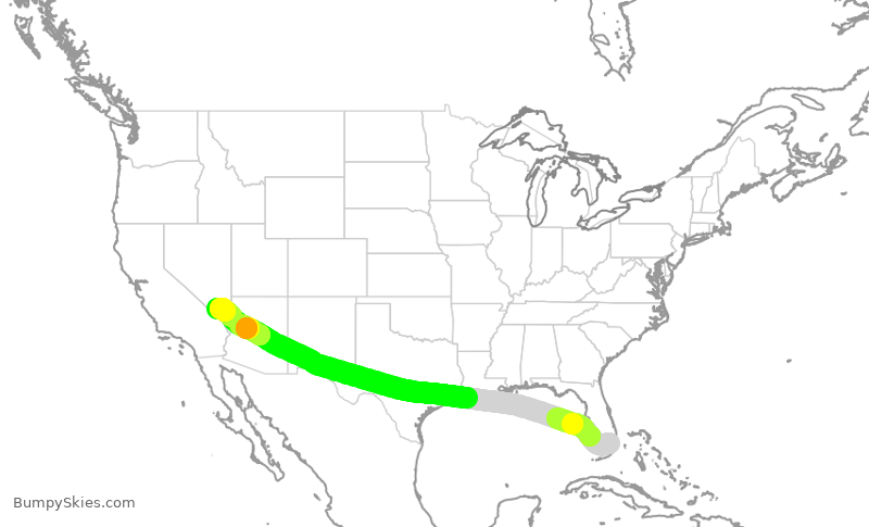 Turbulence forecast map for AAL1490, MIA to LAS