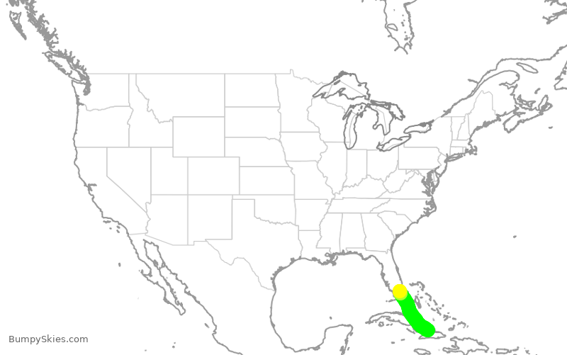 Turbulence forecast map for AAL1491, MIA to UHG