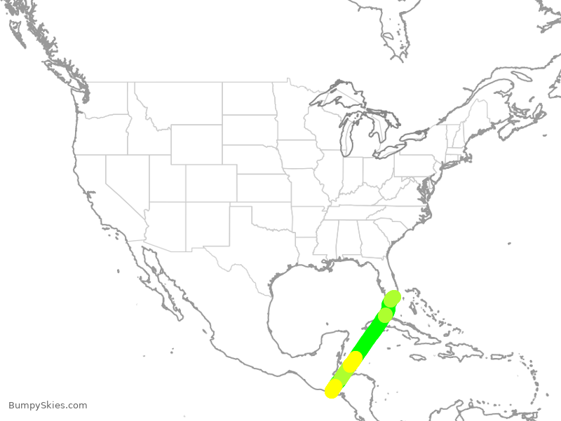 Turbulence forecast map for AAL1494, SLP to MIA