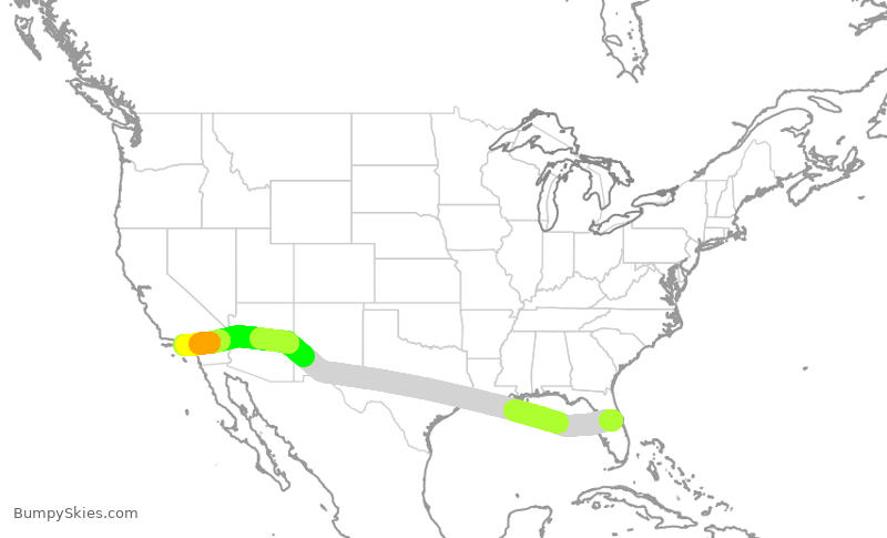 Turbulence forecast map for AAL1496, MCO to LAX
