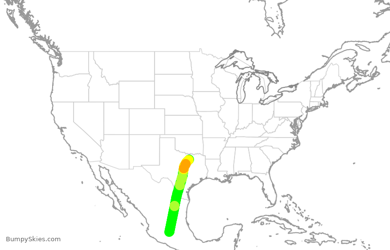 Turbulence forecast map for AAL1496, MMM to DFW