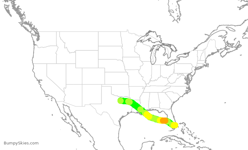 Turbulence forecast map for AAL1497, DFW to FLL