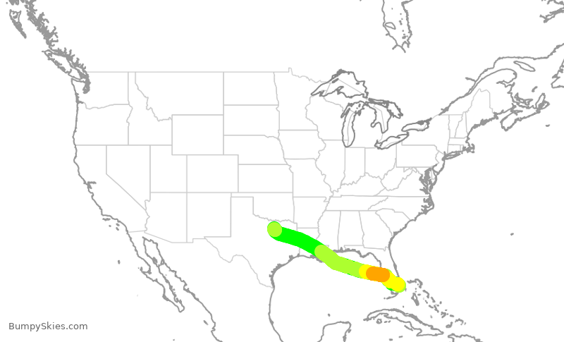 Turbulence forecast map for AAL1497, FLL to DFW