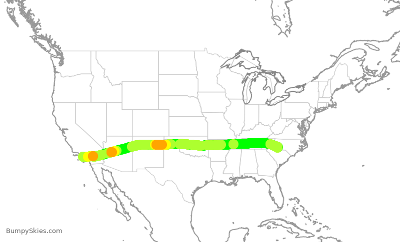 Turbulence forecast map for AAL1499, LAX to CLT