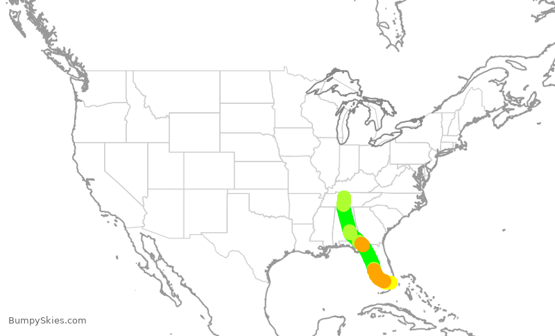 Turbulence forecast map for AAL1501, BNA to MIA