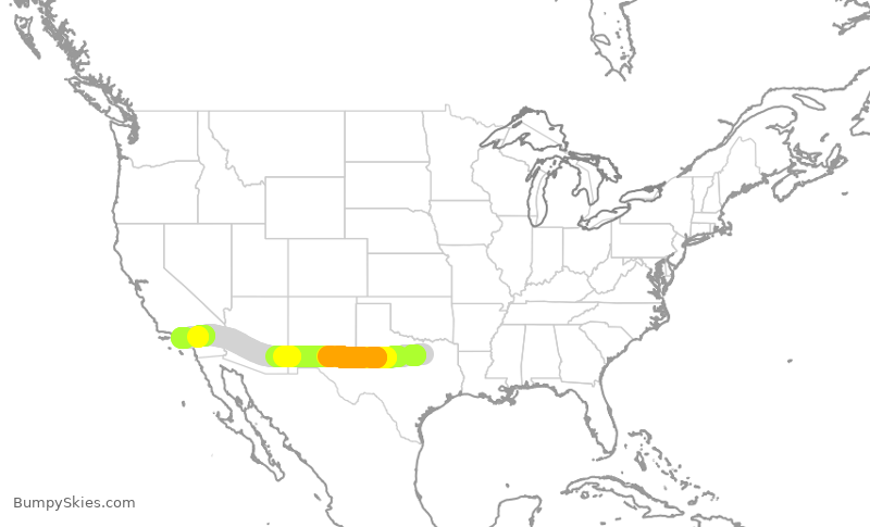 Turbulence forecast map for AAL1504, DFW to LAX