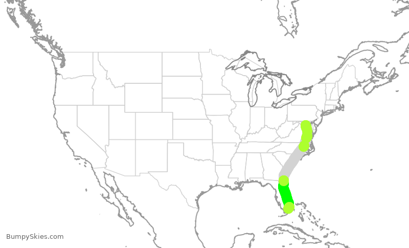 Turbulence forecast map for AAL1505, DCA to MIA