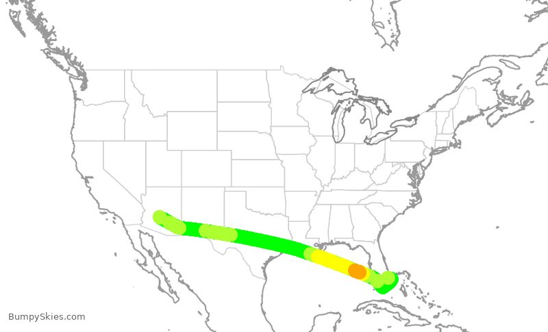 Turbulence forecast map for AAL1505, FLL to PHX