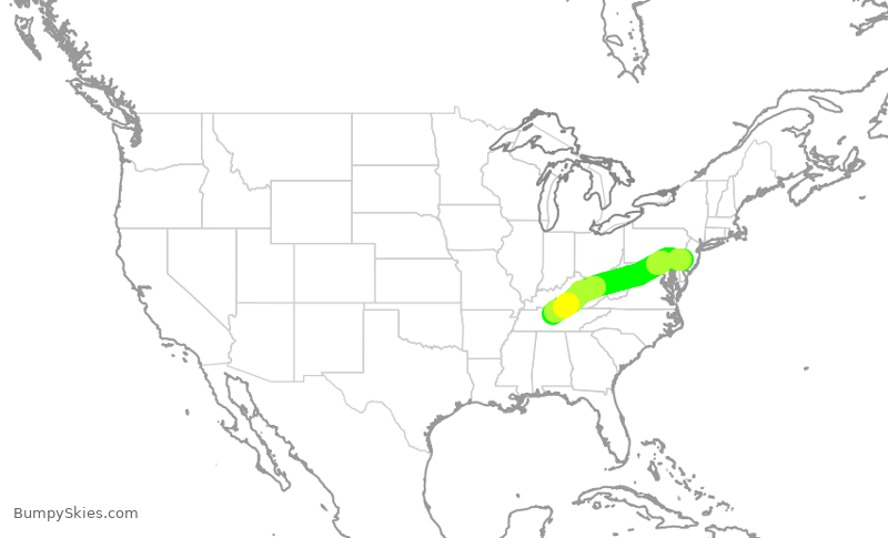 Turbulence forecast map for AAL1505, PHL to BNA