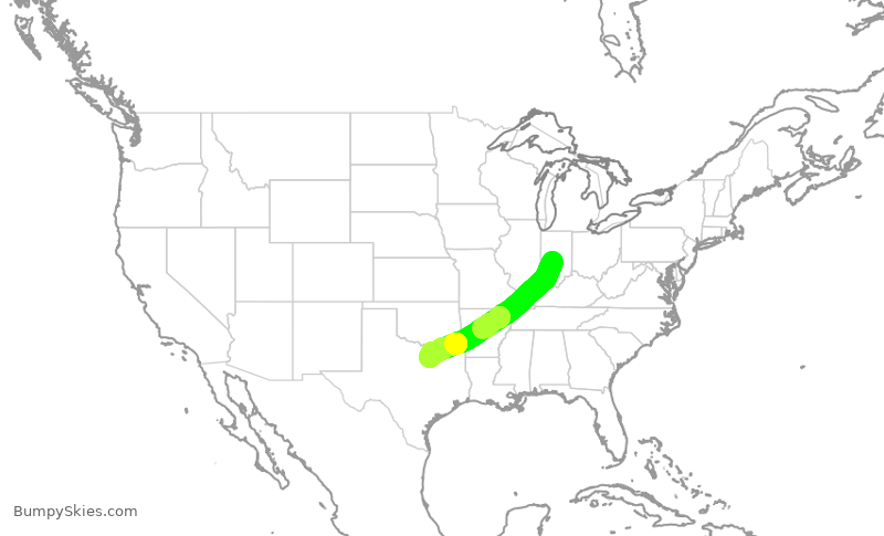 Turbulence forecast map for AAL1506, IND to DFW