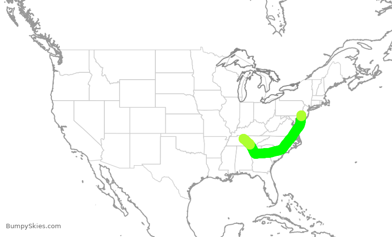 Turbulence forecast map for AAL1506, PHL to BNA