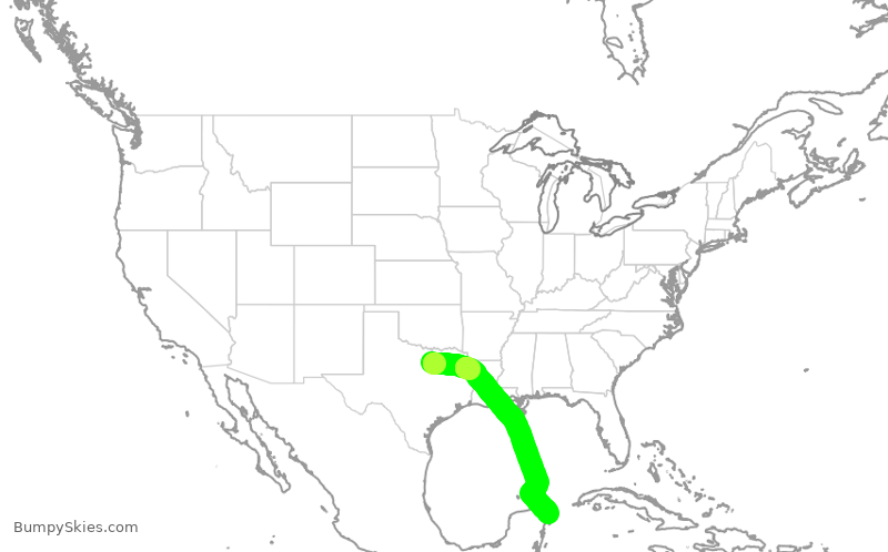 Turbulence forecast map for AAL1507, DFW to MUN