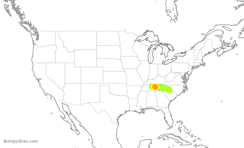 Turbulence forecast map for AAL1510, BNA to CLT