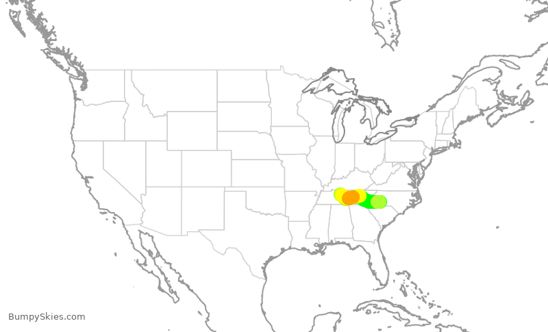 Turbulence forecast map for AAL1510, CLT to BNA