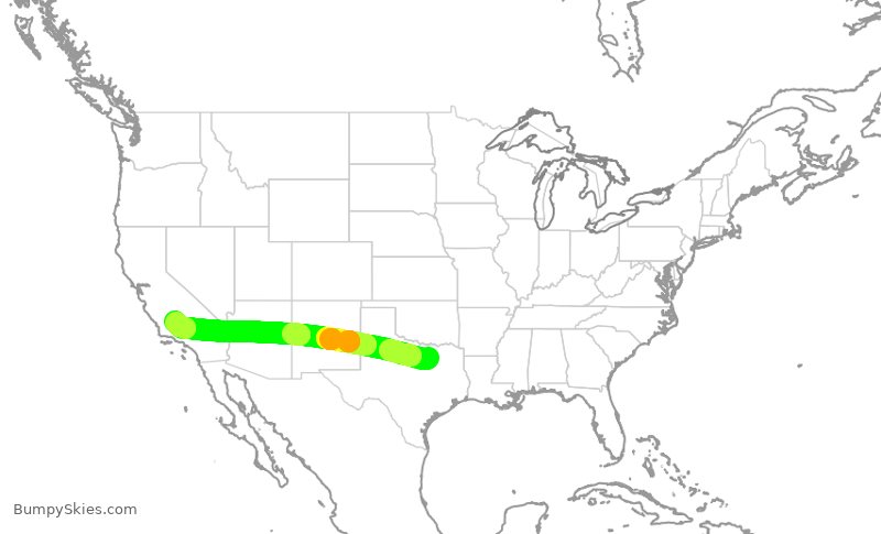 Turbulence forecast map for AAL1513, DFW to BFL
