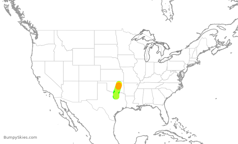 Turbulence forecast map for AAL1514, DFW to TUL