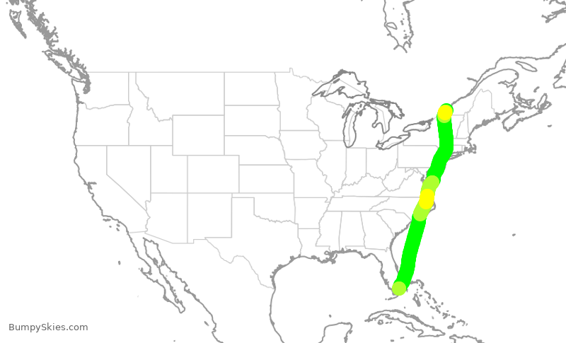 Turbulence forecast map for AAL1516, YUL to MIA