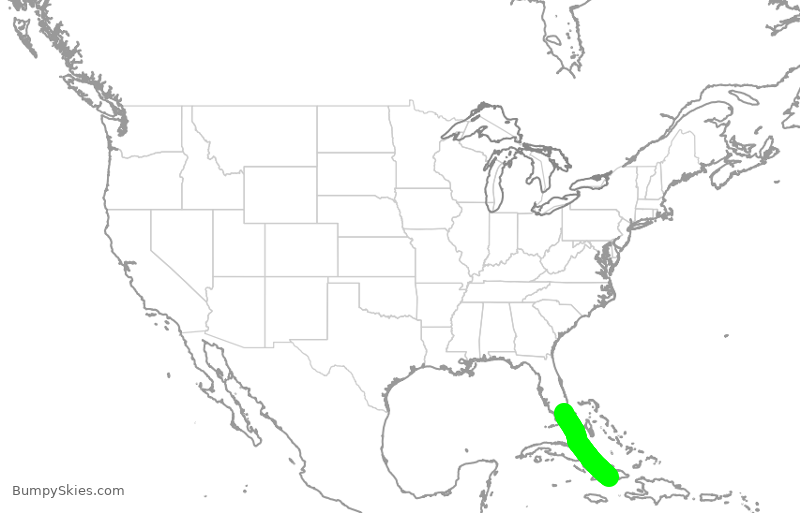 Turbulence forecast map for AAL1519, MIA to UCU
