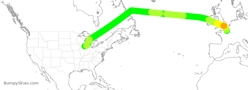 Turbulence forecast map for AAL151, CDG to ORD