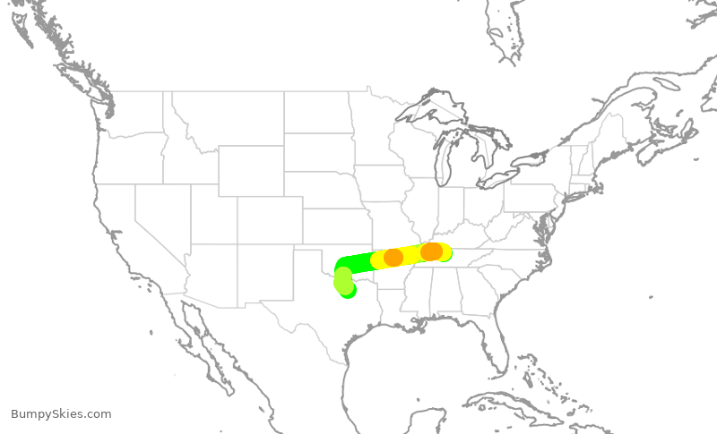 Turbulence forecast map for AAL1520, BNA to DFW