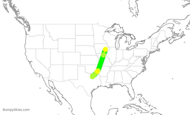 Turbulence forecast map for AAL1520, CID to DFW