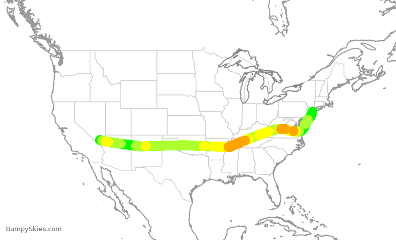 Turbulence forecast map for AAL1524, LAS to JFK