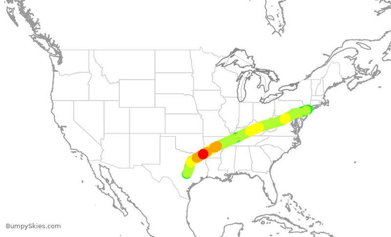 Turbulence forecast map for AAL1528, JFK to AUS