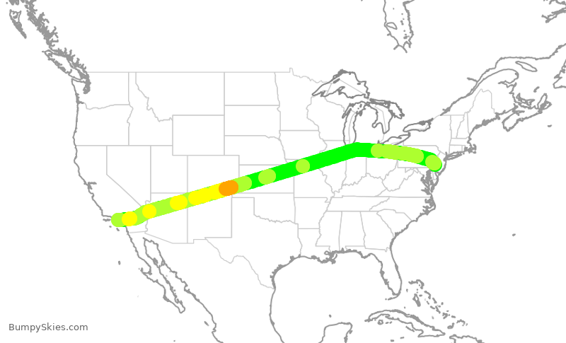 Turbulence forecast map for AAL1528, PHL to LAX
