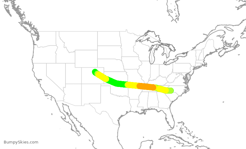 Turbulence forecast map for AAL1529, CLT to DEN