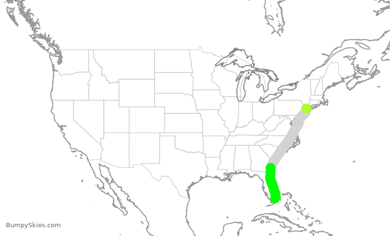 Turbulence forecast map for AAL1530, LGA to MIA
