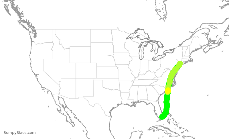 Turbulence forecast map for AAL1530, MIA to LGA