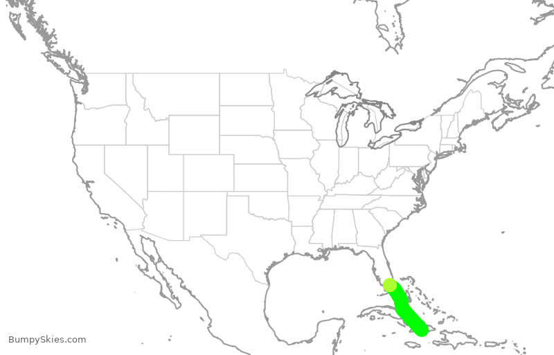 Turbulence forecast map for AAL1532, UCU to MIA