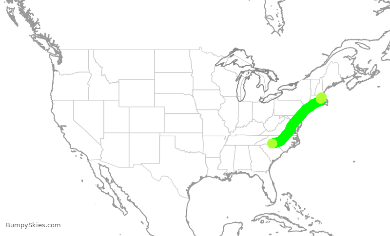 Turbulence forecast map for AAL1533, CLT to BOS