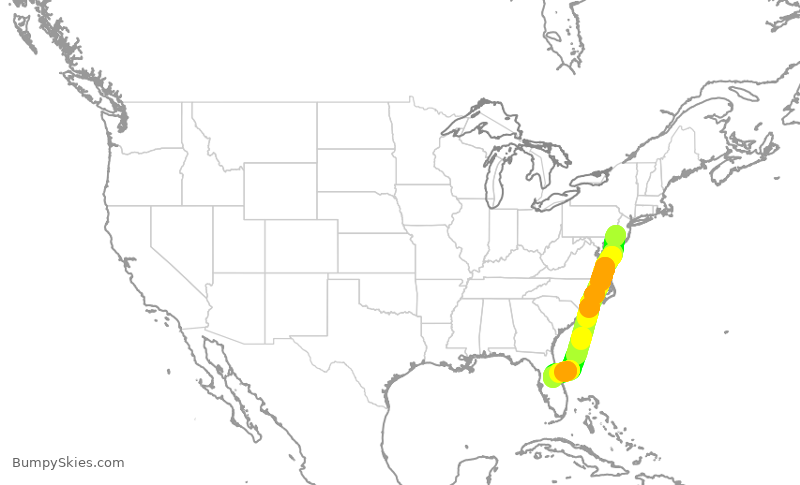 Turbulence forecast map for AAL153, PHL to MCO