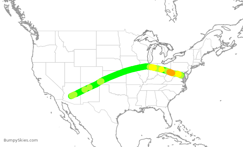 Turbulence forecast map for AAL1542, PHX to DCA
