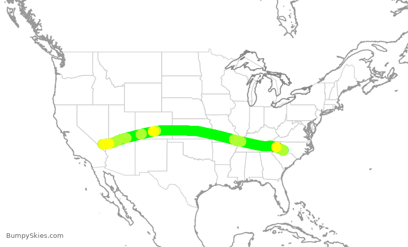 Turbulence forecast map for AAL1545, LAS to CLT