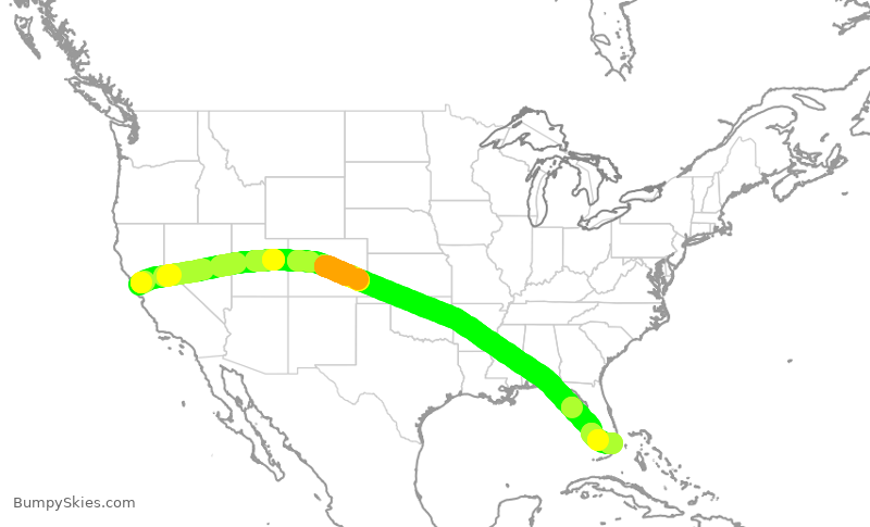 Turbulence forecast map for AAL1545, SFO to MIA