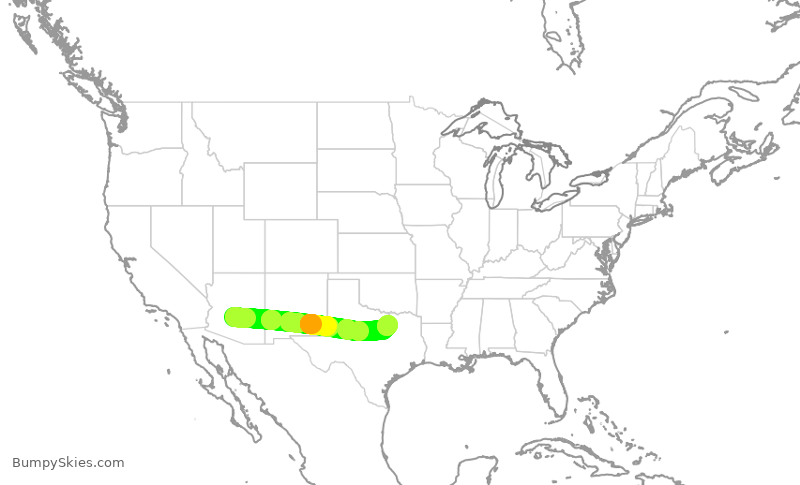 Turbulence forecast map for AAL1548, PHX to DFW