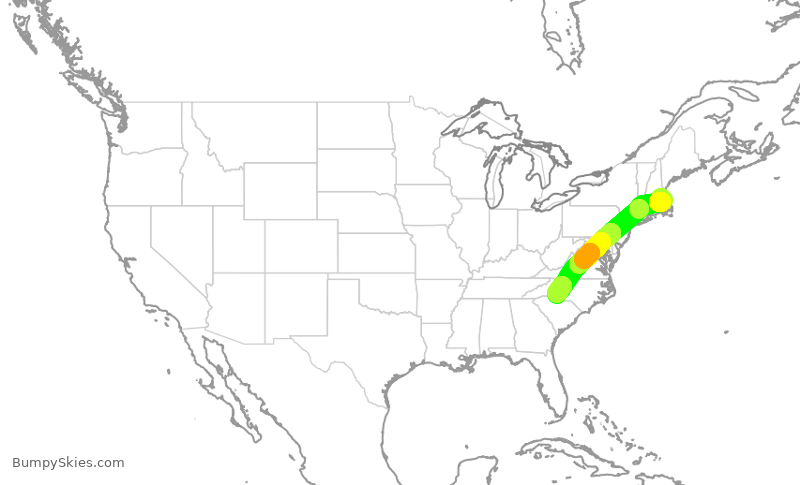 Turbulence forecast map for AAL1552, BOS to CLT