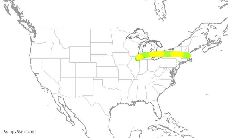 Turbulence forecast map for AAL1554, BOS to ORD