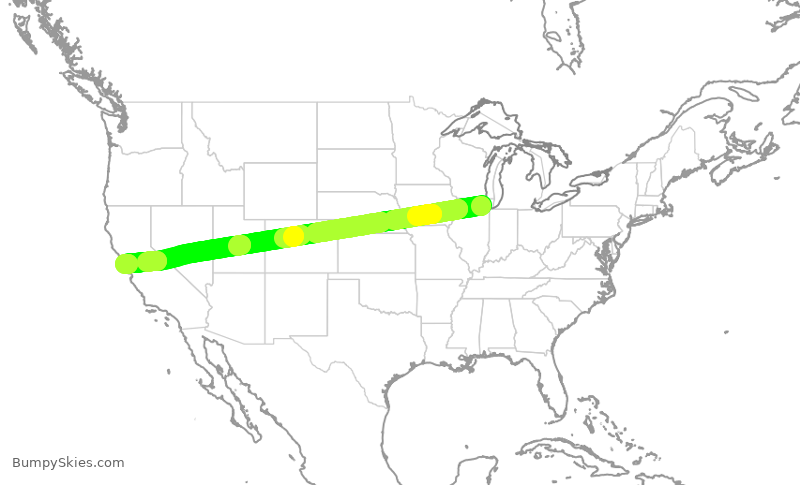 Turbulence forecast map for AAL1557, ORD to SFO