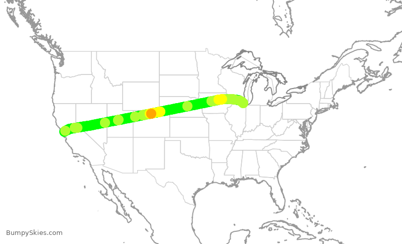 Turbulence forecast map for AAL1557, SFO to ORD