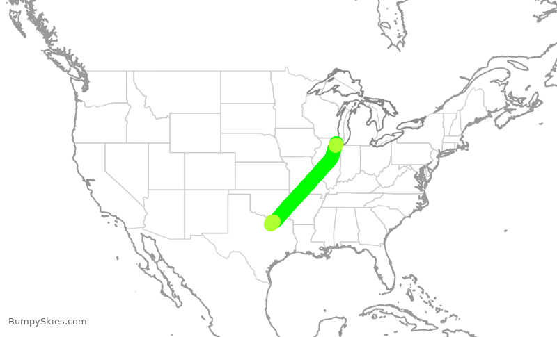 Turbulence forecast map for AAL1559, ORD to DFW