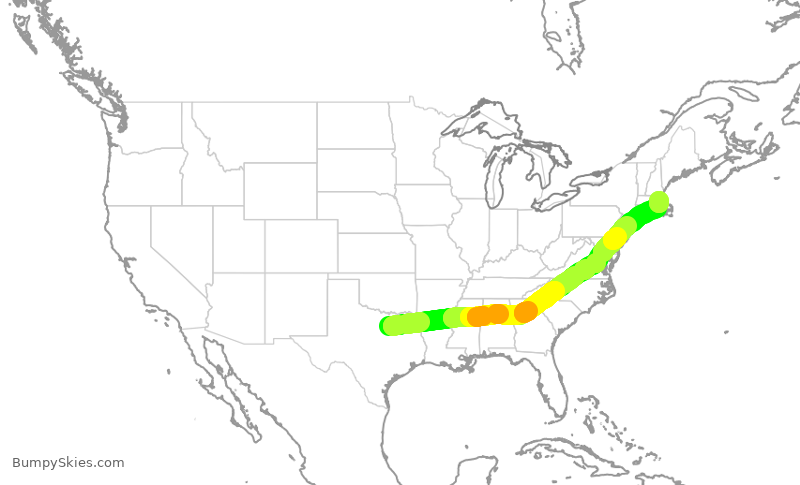 Turbulence forecast map for AAL1563, DFW to BOS