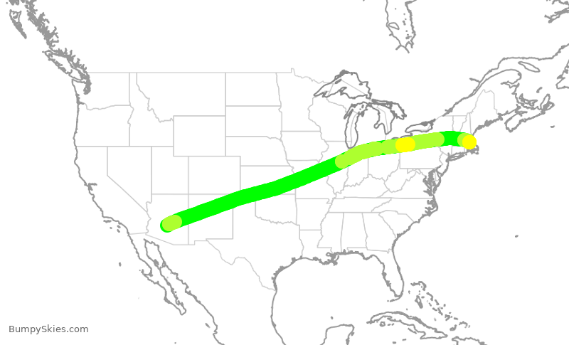 Turbulence forecast map for AAL1564, PHX to BOS