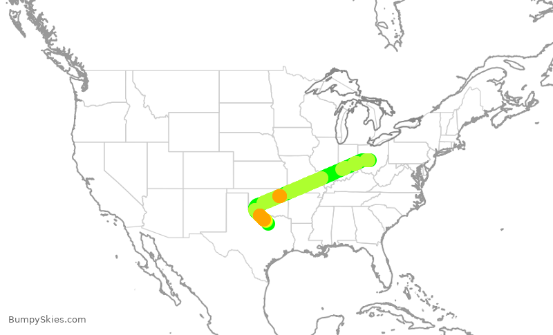 Turbulence forecast map for AAL1565, CMH to DFW